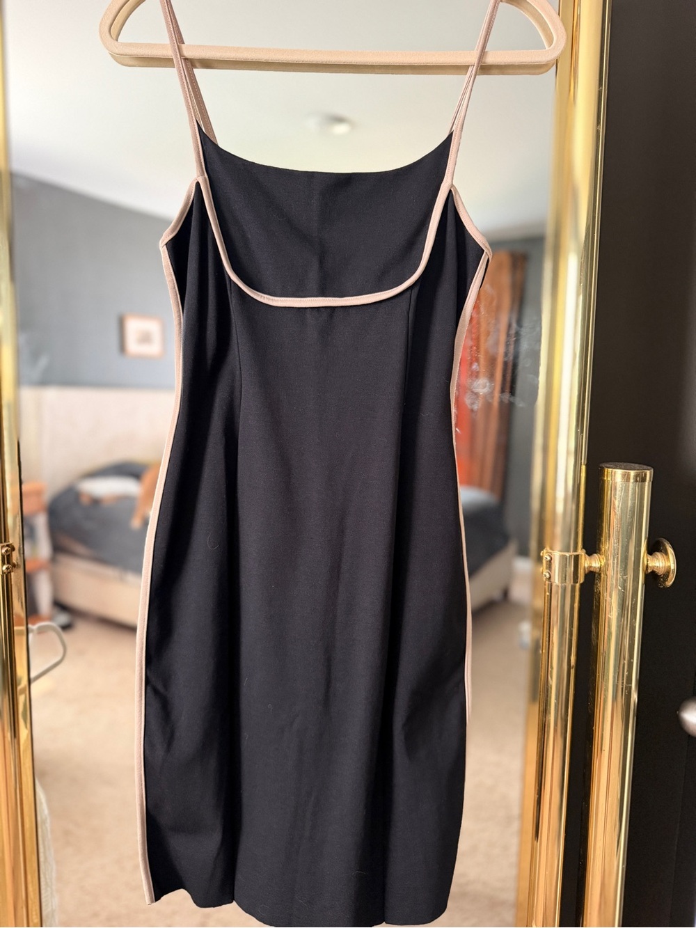 Black Slip Dress with Beige Trim